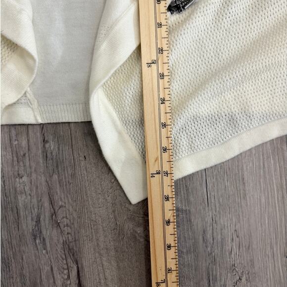 Chico’s Women’s Medium Cream Open Front Drape Cardigan Zip Pockets - Picture 9 of 12